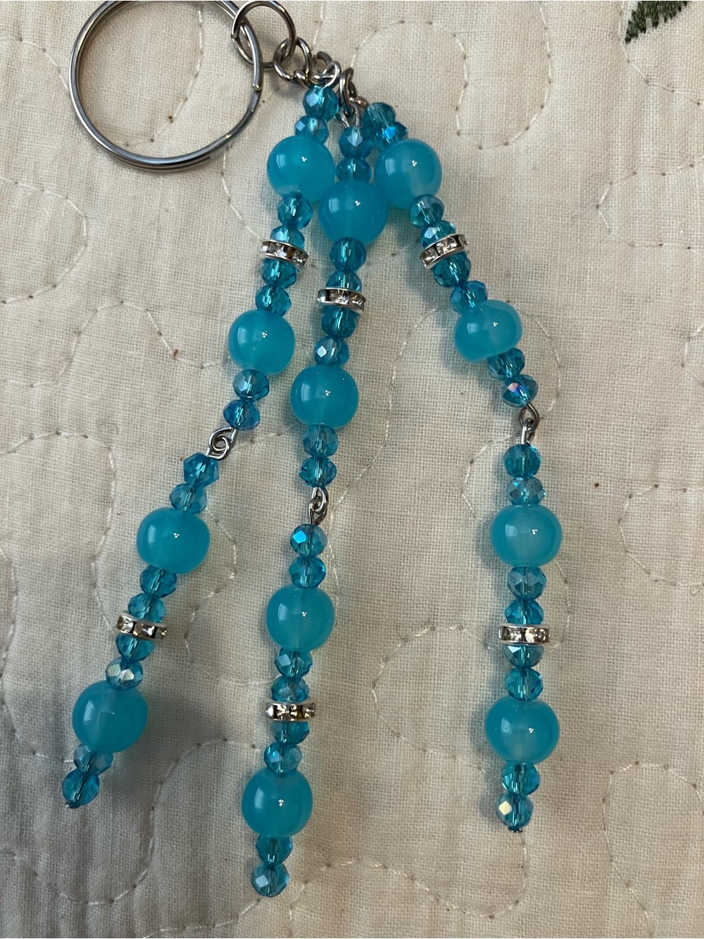 Homemade Turquoise Beaded Dangle Keychain Charm - Women Jewelry